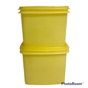 Vintage Tupperware Shelf Savers Containers Yellow 1243 1244 Set of 2 Small